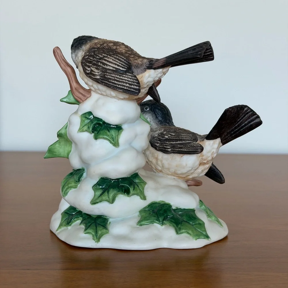 Home Interiors Gifts “Winter’s Chickadees” Hand Painted Bird Figurine 5/4,5”